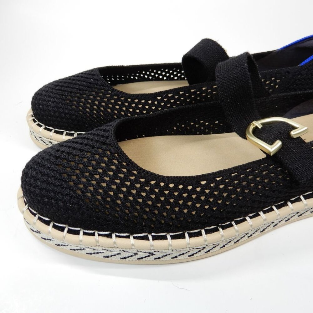 Rothy's Black Mary Jane Espadrille Flats with Gold Buckle - Picture 14 of 16